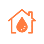 Orange house icon with a droplet symbol