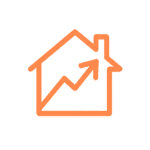 Orange house icon with an upward arrow