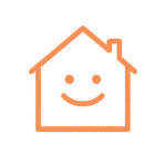 Orange house icon with a smiling face inside